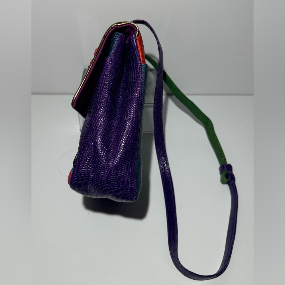 Sharif Crossbody‎ Multicolor Genuine Exotic Animal Skin Snap Bag Woven Vintage - Picture 5 of 10